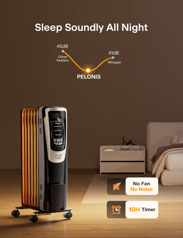 PELONIS Oil Filled Radiator, Electric Space Heater for Indoor Use Large Room with Thermostat & Remote, 3 Modes & 3 Heat Settings, ECO Mode, 24H Timer, Quiet, Overheat & Tip-Over Protection, 1500W Premium with LED Display Black